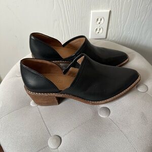Madewell The Brady Lowcut Bootie Black Leather Mules with Brown Heel